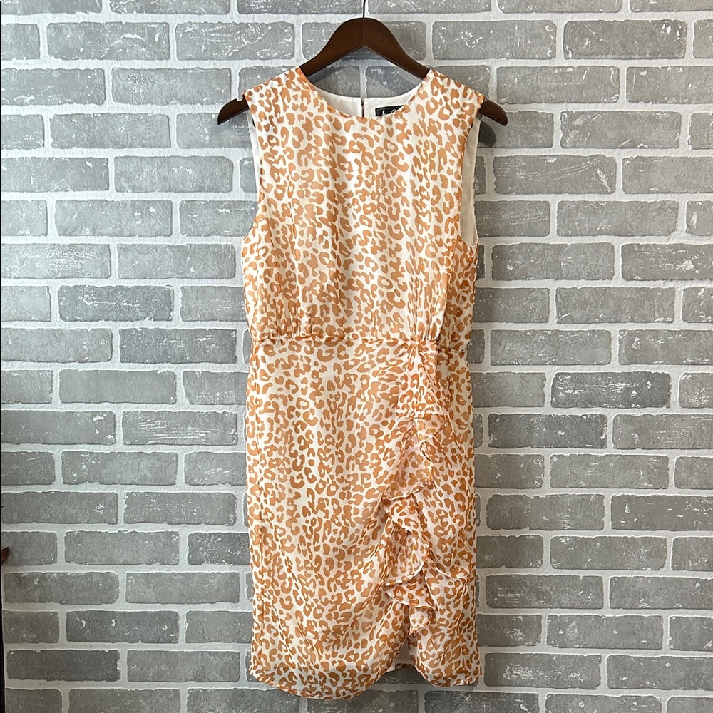 Sam Edelman NWT Leopard Print Mini Dress Tan Cream Ruffle Faux Wrap Size M - Picture 2 of 11